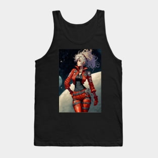 Sexy Anime Space Girl with Red Jacket and Silver Hair Tank Top